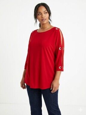 Cable & Gauge Red ribbon Top with 3/4 Sleeve cut-out sleeves with Size Medium